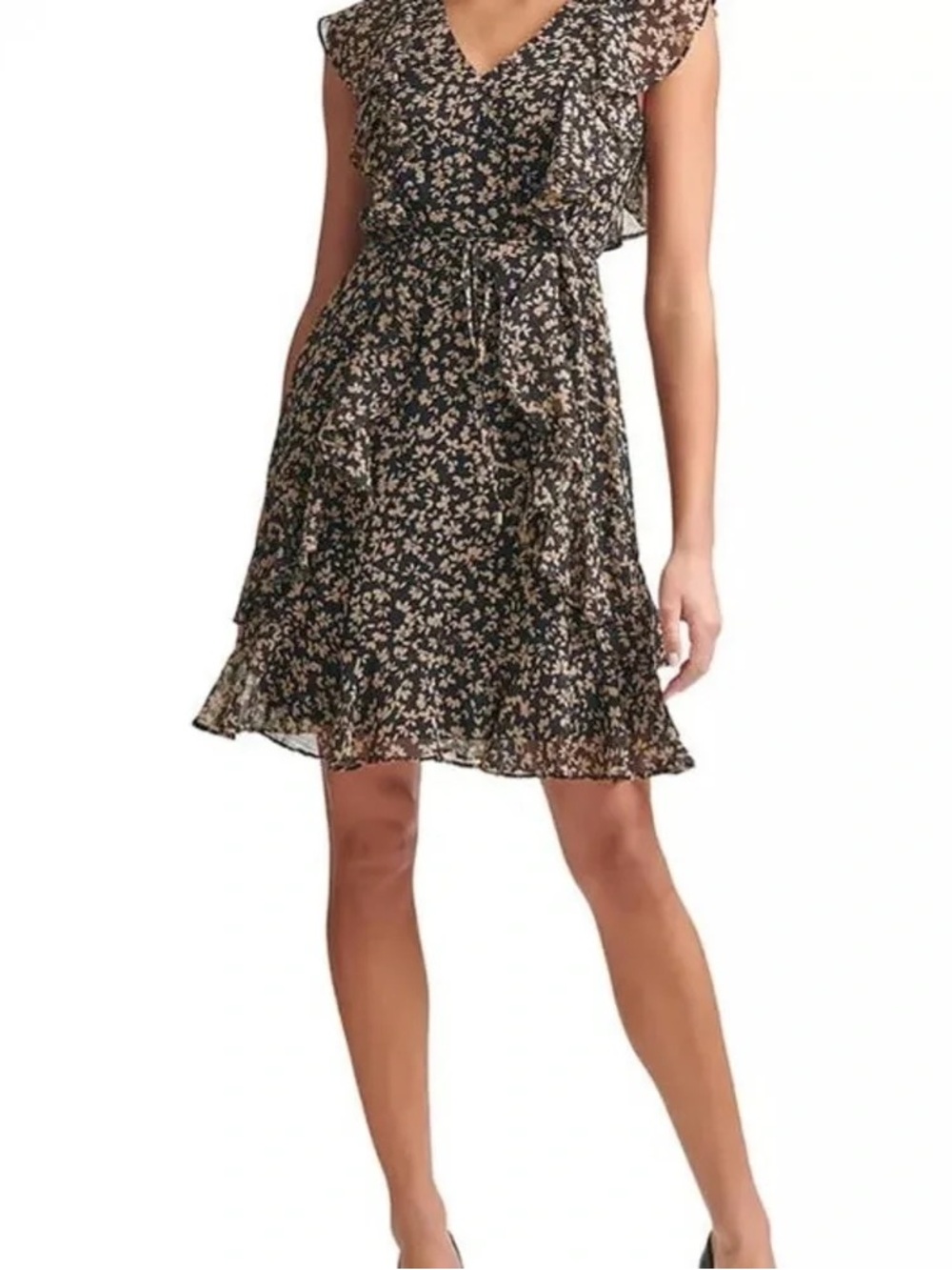 Tommy Hilfiger Floral Ruffle Chiffon V-neck Dress